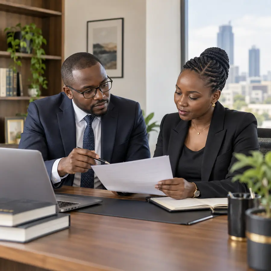 Kenyan professionals reviewing a document